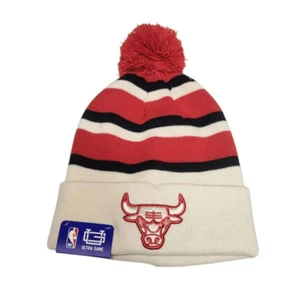 Chicago Bulls Ultra Game Step to It Unisex Cream Cuffed Knit Pom Pom Beanie Hat - Picture 1 of 5
