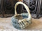 Buttock Basket With Handle Woven Small Vintage God’s Eye Twisted Twigs Two Toned