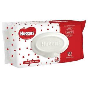Huggies Essential Clean Baby Wipes 80 Pack Alcohol free Dermatologically tested
