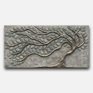 Medium Original Wall Art on Canvas Acrylic Painting of Blowing Tree, 30x15 Inch - Picture 1 of 9