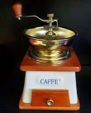 Vintage Cafe COFFEE GRINDER Mill Blue & White Porcelain Metal & Wood ~ Working!