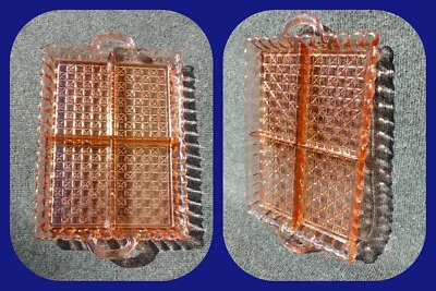 ANCIEN PLATEAU SERVITEUR Art Déco Apéritif VERRE MOULÉ ROSÉ 4 Compartiments  - Photo 1/4