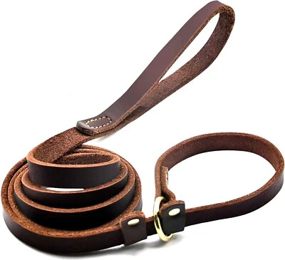 Real Leather Slip Lead Dog Leash, Adjustable Stitched Pet Slip Leads with - Image 1 of 4