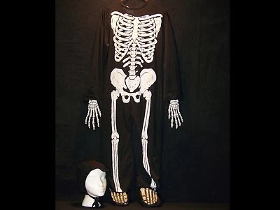 Disfraz de esqueleto infantil de lujo de 4 piezas con huesos moldeados en manos y pies GRANDE, SIN MÁSCARA. Foto 1 de 4