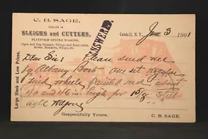 NY: Cartolina pubblicitaria Catskill 1901 Sage Sleight & Cutters, State Coach - Foto 1 di 2