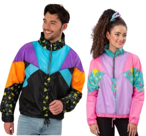Windbreaker Jacket 80s 90s Fancy Dress Accessory Tracksuit Jacket Ladies Mens - Picture 1 of 12