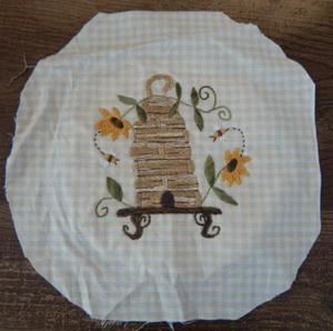 Homemade Embroidered Picture on Fabric BEEHIVE Ready for Hoop 9" Cottagecore - Picture 1 of 3