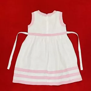Vestido Pure Lino Hecho en Italia Niñas Talla Mediana 4-6 Blanco y Rosa 100% Lino - Imagen 1 de 7