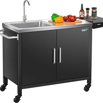 GDLF  Metal Outdoor Grill Cart Table with Sink, Outdoor Kitchen L57*W21.65 - Image 1 of 4