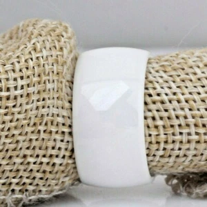 CERAMIC WHITE SMOOTH 11MM WIDE PLAIN LADIES MENS SHINY STURDY RING - Picture 1 of 4