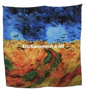 Art Silk Scarf Wrap w/ Van Gogh "Wheatfield with Crows" - Picture 1 of 3