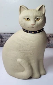 Vintage Ceramic Folk Art Style Cat Figurine With Glazed Collar Japan 8" Tall - Picture 1 of 9