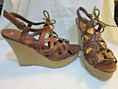 Guess ~ Leather ~ Brown ~ Wedge Heel ~ Slingback ~Sandals ~ Sz  US 7.5 - Image 1 of 4