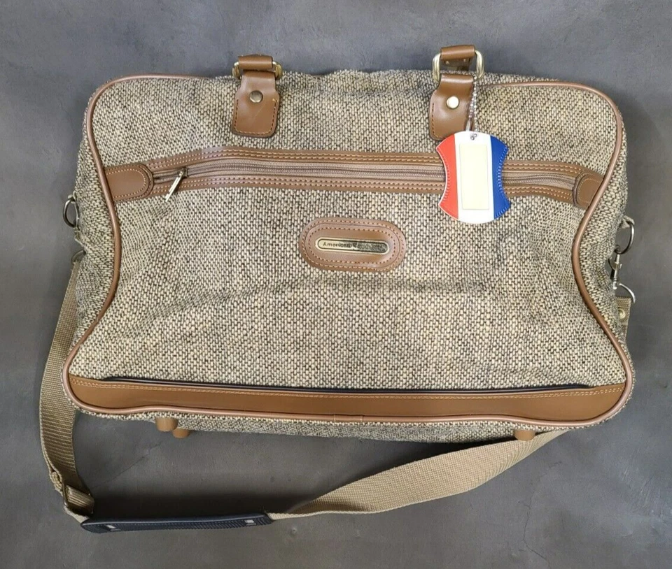 VTG American Tourister Carry-on Bag Pocket Adjustable Strap Luggage Tweed Key - Image 1 of 4