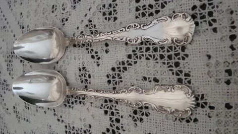 TWO VINTAGE RODEN BIRKS 5 3/4" STERLING SILVER TEASPOONS - LOUIS XV - 41.5 grams Cover