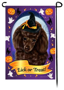 Halloween Garden Flag - Chocolate Poodle - Picture 1 of 1
