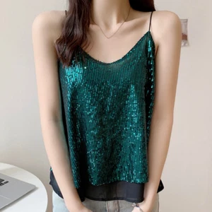 Mujeres Brillo Brillante Lentejuelas Chaleco Camisola Camisetas sin mangas Correa Fiesta Ropa de club nocturno - Imagen 1 de 15