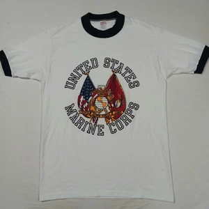 M Slim USMC Ringer T-Shirt Marine Corps 50/50 USA Vtg 80s 90s - Picture 1 of 7