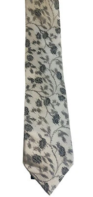 Ermenegildo Zegna 100% Seda Art Deco Plata Floral Hecho en Italia - 3.5" W - Usado en Excelente Condición Foto 1 de 4