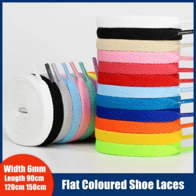 Flat Coloured Shoelaces Shoe Laces Trainer Sneaker 6mm Width 3 Lengths 24 Colour - Image 1 of 4