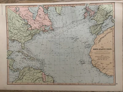 Mapa a color del océano Atlántico Norte 1891 por W.G. BLACKIE Foto 1 de 4