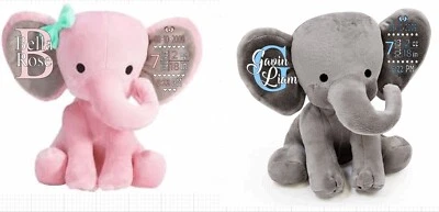 Elefante de peluche personalizado, regalo bebé, regalo ducha, estadísticas bebé, nuevo regalo bebé Foto 1 de 2