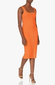 GUESS Snap Front Lana Sweater Dress, Sunset Orange, Large NWT - Picture 1 of 9