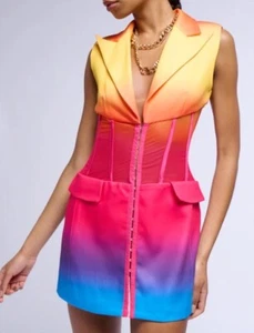 Akira Sherbert Ombre Mesh Corset Sleeveless Blazer Dress 1X Rainbow NWT Colorful - Picture 1 of 5