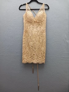 Elite Wilde Mon Cheri Women's Sheath Mini 8 Gold Embellished Sleeveless - Picture 1 of 12