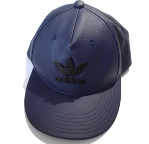 Adidas Mens One Size Leather Cap Trifoial Snap Back Navy Blue Solid Baseball - Picture 1 of 7