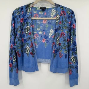 Talbots Blue Floral Print Open Front Cardigan Sweater Women SZ Med Cotton Modal - Picture 1 of 8