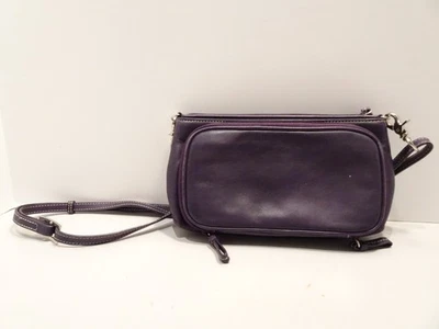 Levenger Purple Leather Crossbody Purse Ziparound Organizer Compartment - Image 1 of 4