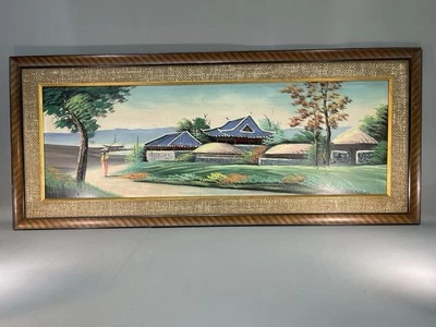vintage Japanese Original Oil Painting Of Small Village !! - Image 1 of 4