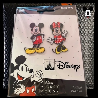 Simplicity Embroidered 2pc Mickey Minnie Mouse Iron On Patches 2" Tall NIP - Image 1 of 2