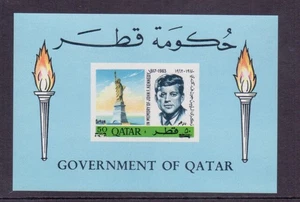 QATAR 1966 KENNEDY M/SHEET WITH NEW CURRENCY SURCHARGES MNH - Picture 1 of 2