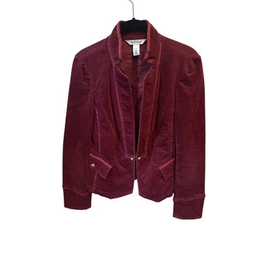 White House Black Market Womens Burgundy velvet Military Blazer Jacket Size 6 - Image 1 of 4