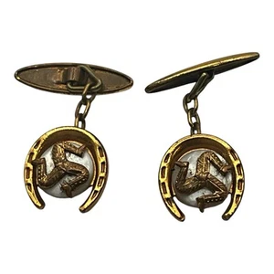 Vintage Isle of Man Triskelion Hufeisen Kette Manschettenknöpfe goldfarben - Bild 1 von 6