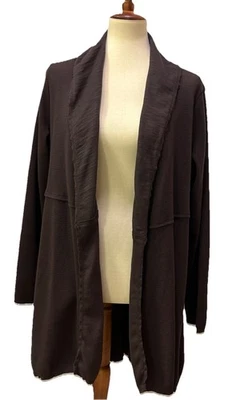 Chaqueta Cárdigan Tejido Algodón Frente Abierto Buda Neón L Marrón Chocolate Lagenlook Foto 1 de 4