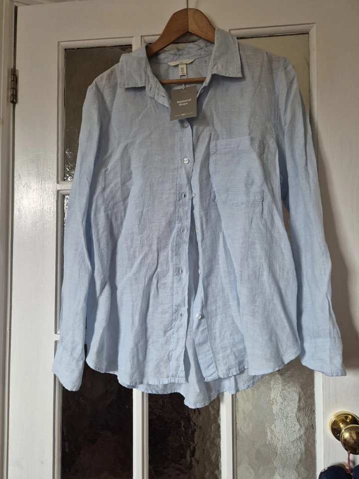 NWT Light Blue Linen Blouse By H&M  Size Medium - Image 1 of 4