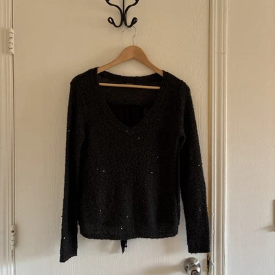 American Eagle Outfitters 闪亮深灰色黑色针织透明衬衫上衣 M 码 — 第 1/4 张图片