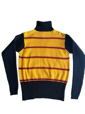 Suéter Vintage Años 70 Le Mans M Amarillo Negro Naranja Rayas Cuello Alto Retro Mod Foto 1 de 4