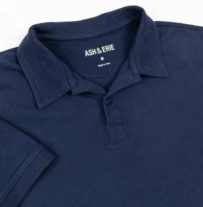 Polo Ash & Erie uomo media tinta unita blu navy pima misto cotone casual - Foto 1 di 11