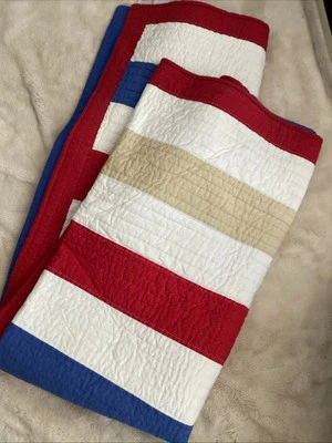 Pottery Barn Kids FULL QUEEN  Red White Blue Stripe Reversible Quilt EUC - Image 1 of 4
