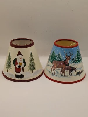 Vintage Set Of 2 Christmas Small Lampshades Bulb Clip 4" X 5"  - Image 1 of 4