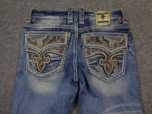 Pantalones de mezclilla Rock Revival para hombre 34x31 Rolf ajustados corte bota adornados Y2K desgastados - Imagen 1 de 14