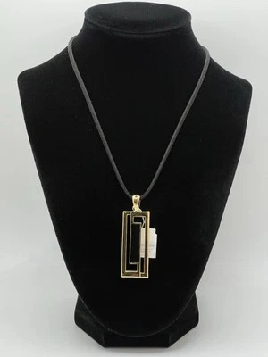 Lia Sophia New "Sleek" Black Enamel & Gold Tone Slide Pendant w/New Necklace - Image 1 of 4