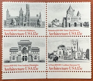 US American Architecture, Plate Block of 4 1980 15¢ Stamps (Scott # 1841a) MNH - Picture 1 of 2