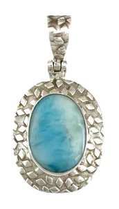 DESIGNER PJC Sterlingsilber strukturierter großer ovaler LARIMAR Anhänger mit Scharnier - Bild 1 von 5