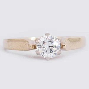 Gr. 52 - Solitario vintage 'egf' brillante 0,48 ct. Anello donna in oro giallo 585/14K - Foto 1 di 9
