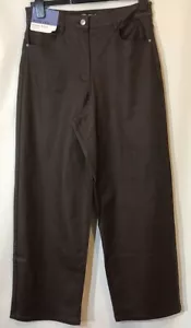 New Next Size 12 XL Chocolate Brown Wide Leg High Rise Cropped Coated Jeans - Picture 1 of 19